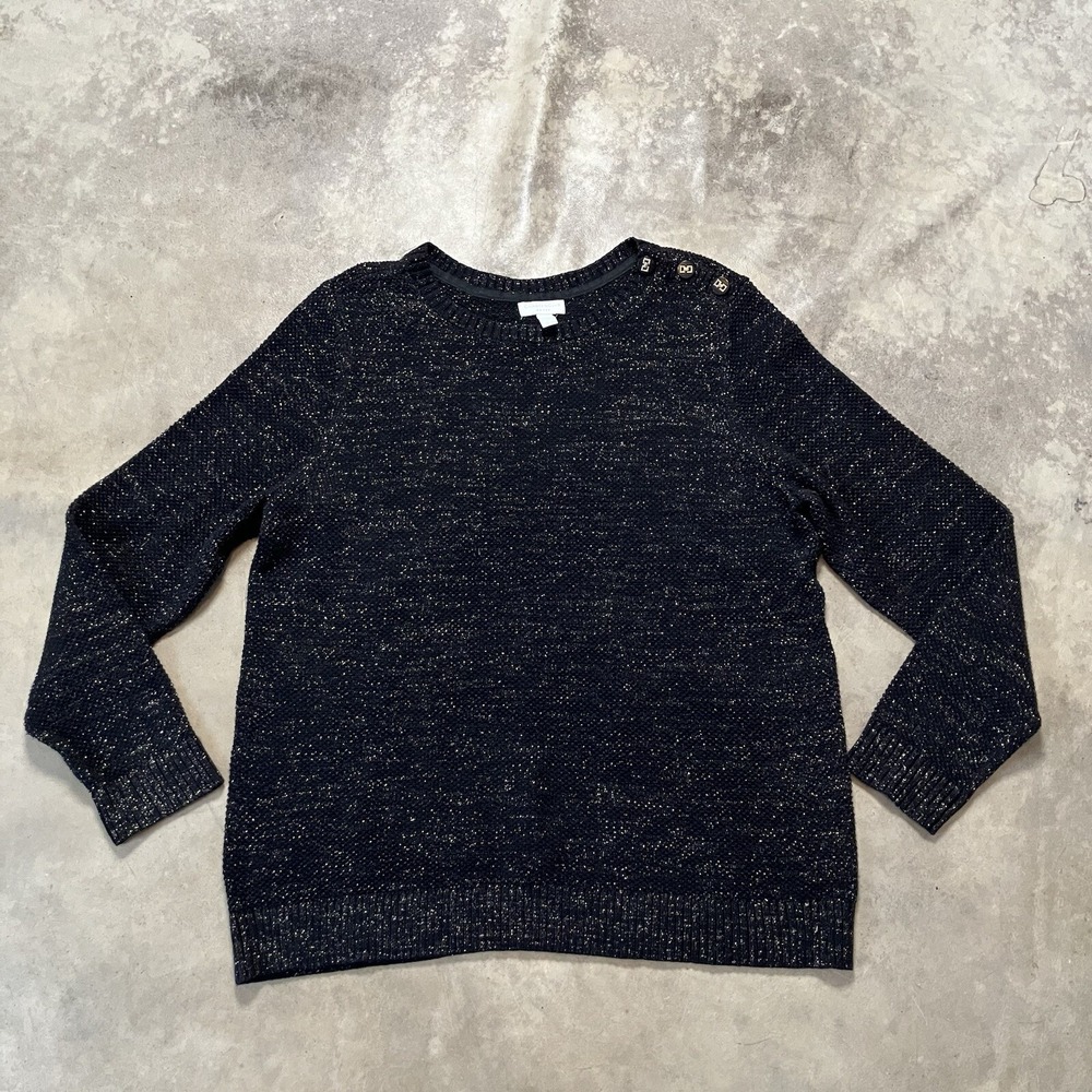 Charter Club Women's 2X Black Metallic Knit Sweater Button Shoulder Plus Size